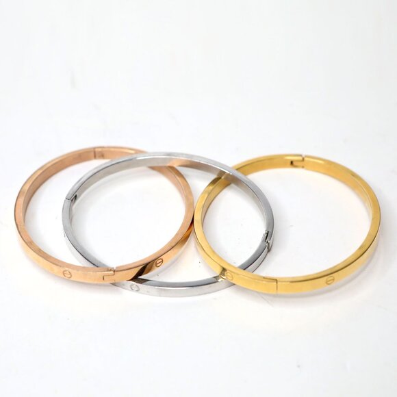 Set of 3 Metal Bangle Bracelets Trio Stackable Gold Silver Rose Gold Copper Tone - Picture 2 of 9